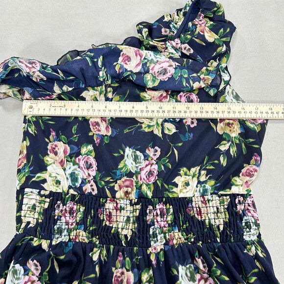 Torrid Dress Women's 1 1X Blue Knee Length One Shoulder Floral Beach Cottagecore - Picture 6 of 13